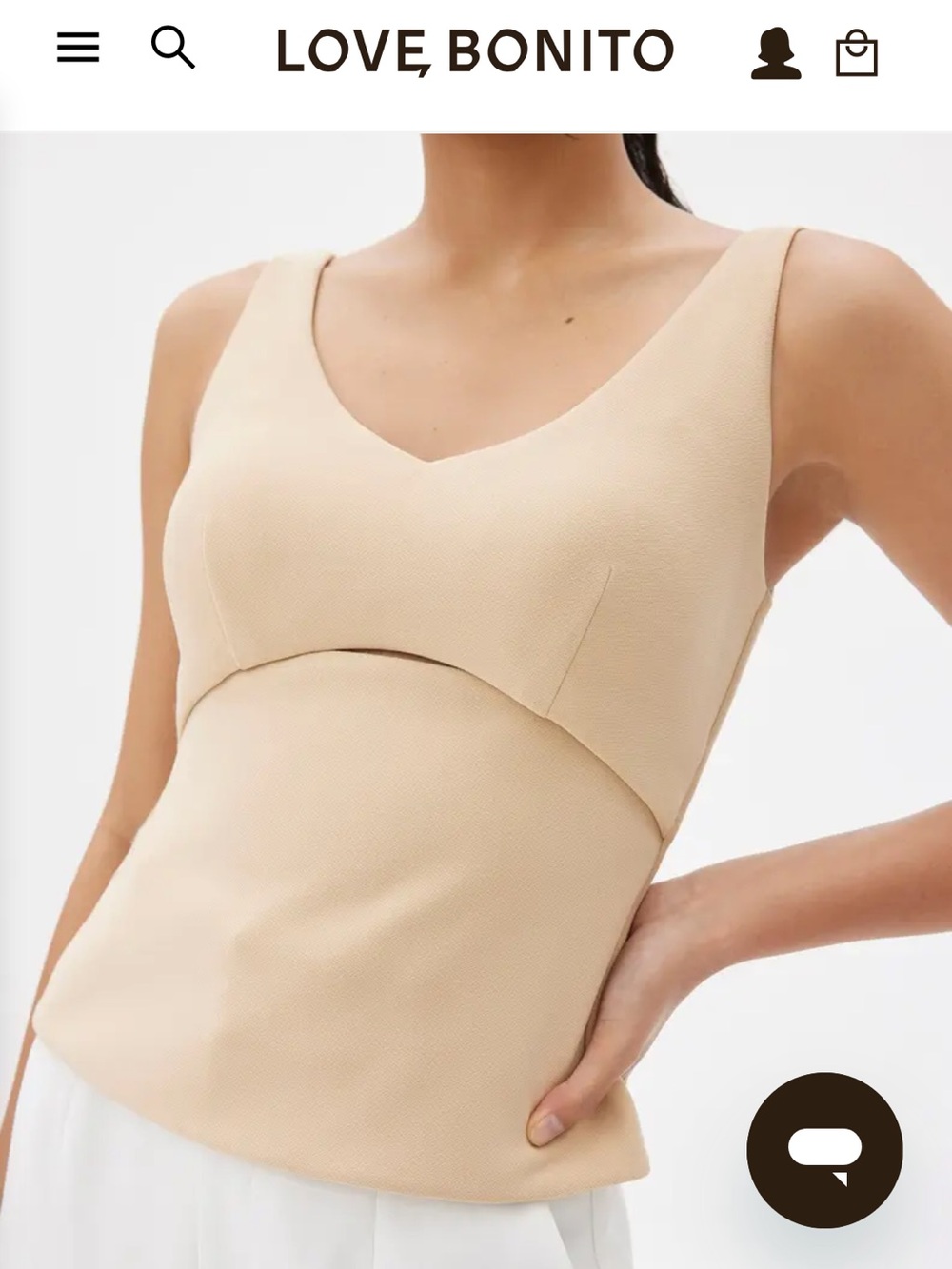 Love, Bonito Cream Sculpted V-Neck Tank Top